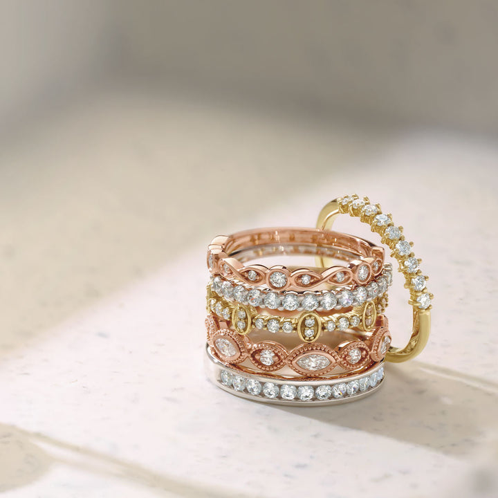 Real Diamond Stack Rings Stackable Rings | Diamond & Gold Bands | Princess Jewelry
