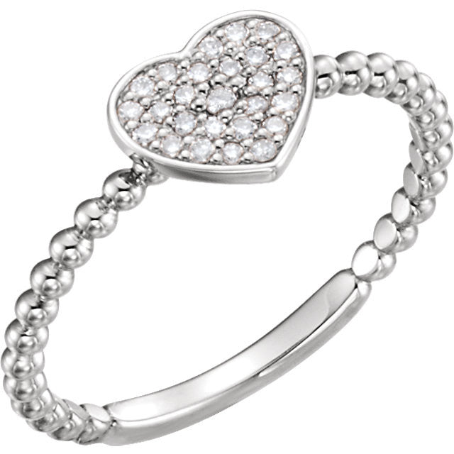 White Gold Beaded Diamond Petite Heart Ring