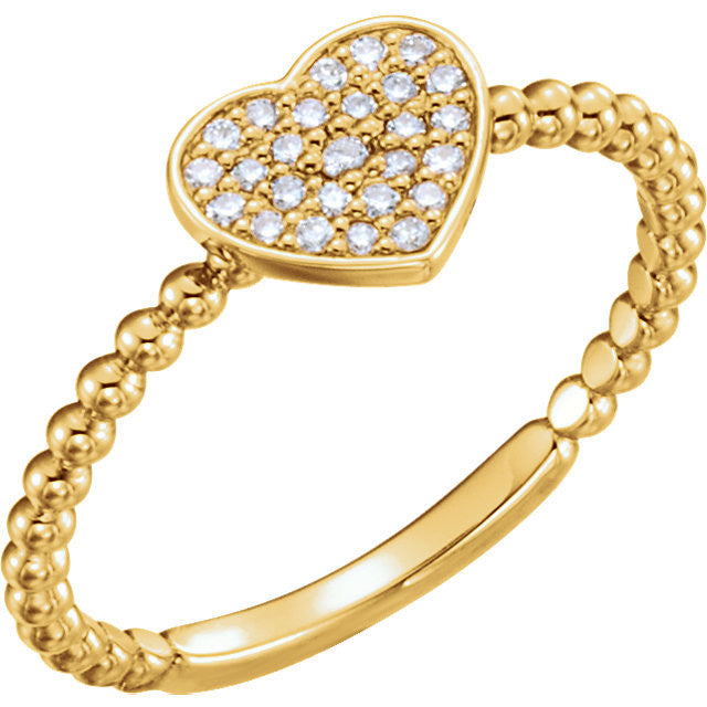 Yellow Gold Beaded Diamond Petite Heart Ring