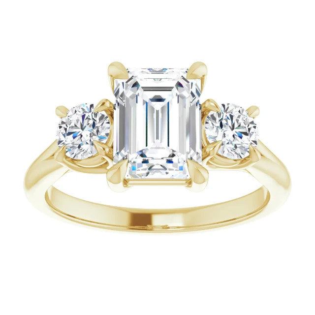3-Stone Engagement Ring with Round Shaped Diamond Accents
