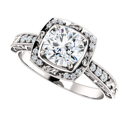 White Gold Halo Antique Diamond Engagement Ring