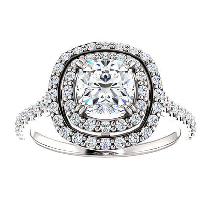 Platinum Double Halo Cushion Cut Engagement Ring