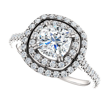 Platinum Double Halo Cushion Cut Engagement Ring