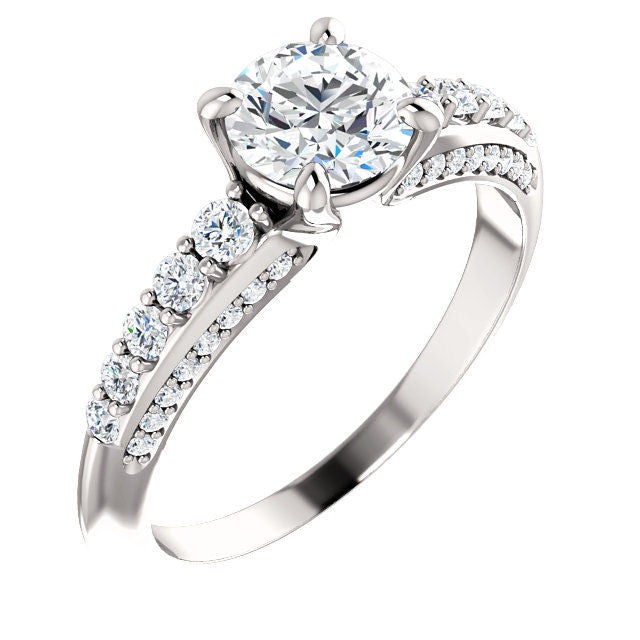 White Gold Round Diamond Accent Engagement Ring