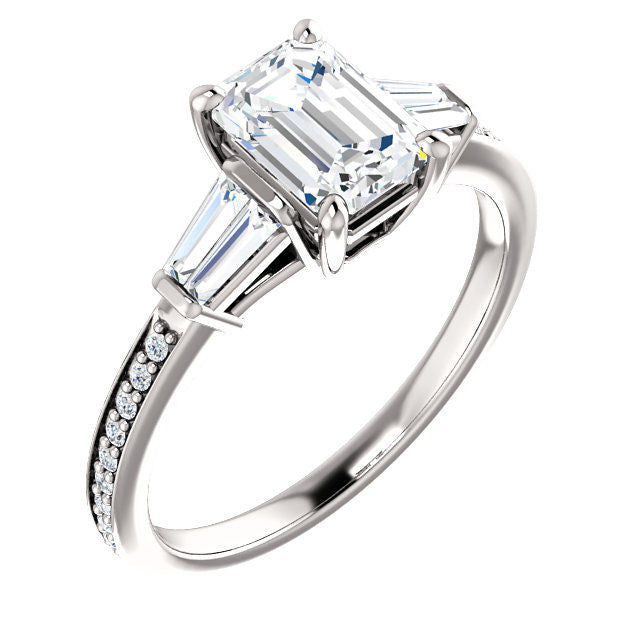 White Gold Emerald Cut Diamond Engagement Ring