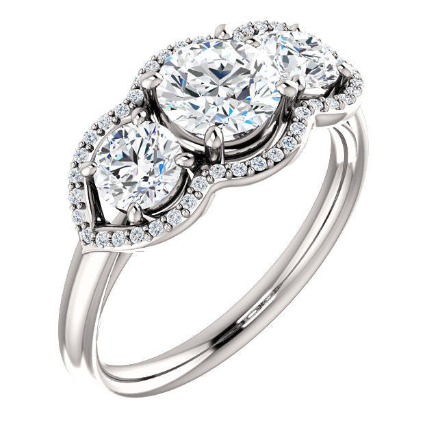 Three Stone Halo Engagement Ring Princess Jewelry
