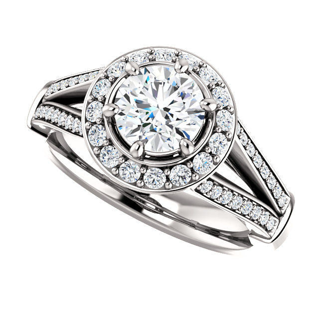White Gold Halo Round Cut Engagement Ring