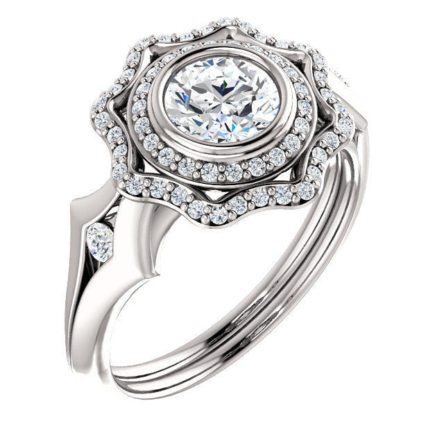 14Kt White Gold Halo Engagement Ring