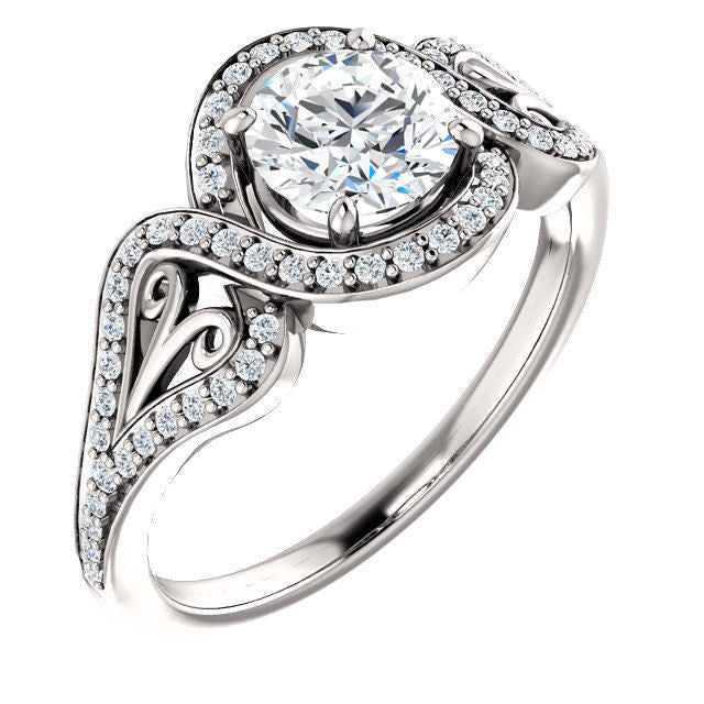 White Gold Round Diamond Accent Engagement Ring