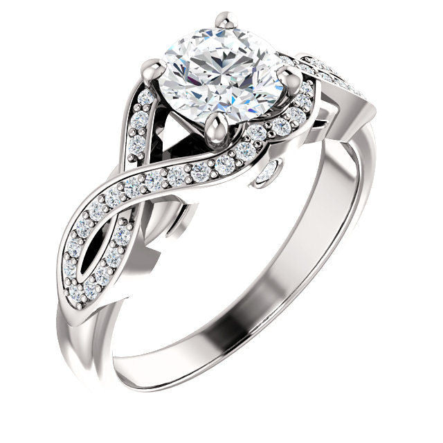 White Gold Round Diamond Accent Engagement Ring