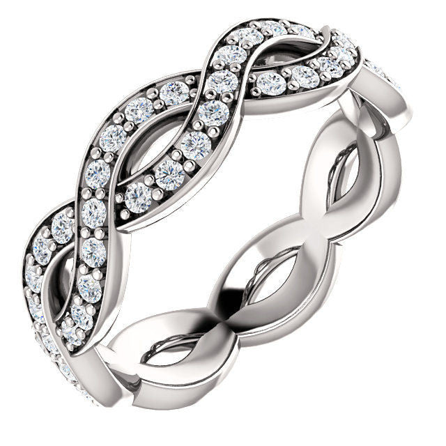 White Gold Twisted Round Cut Eternity Ring