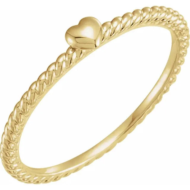14K Gold Heart Rope Ring