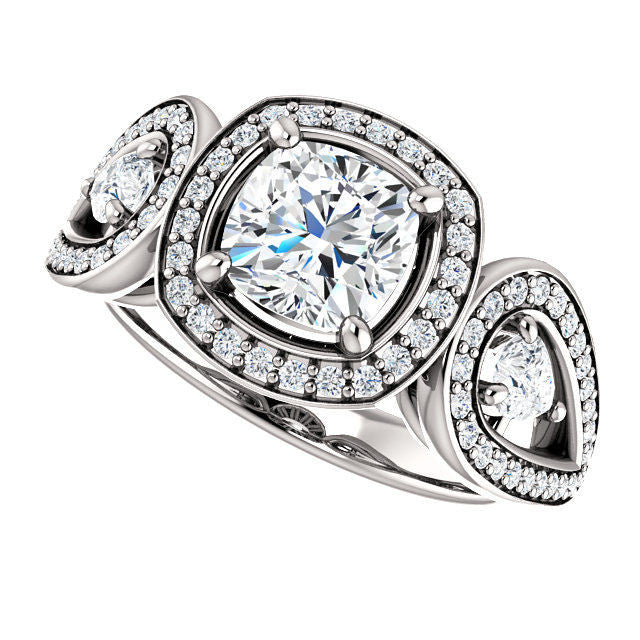 White Gold Halo Cushion Cut Engagement Ring