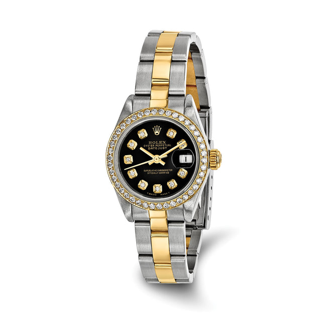 Online Only Pre-owned Independently Certified Rolex Steel/18K Ladies' Diamond Black Datejust Watch