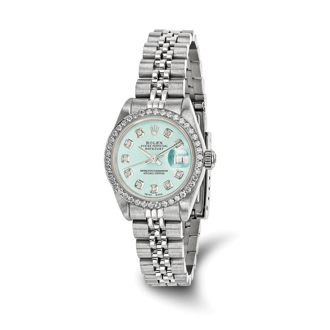 Online Only Pre-owned Independently Certified Rolex Steel/18KW Bezel Diamond Ice Blue Ladies' Datejust Watch