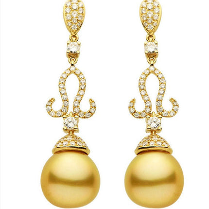 1.04 Ct Tw Diamond & Golden South Sea Cultured Pearl Earrings