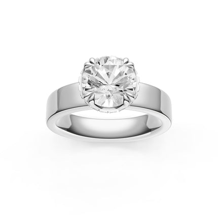 Round Hidden Halo Wide Engagement Ring