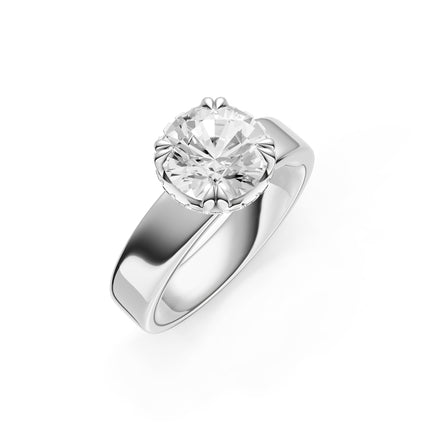 Round Hidden Halo Wide Engagement Ring