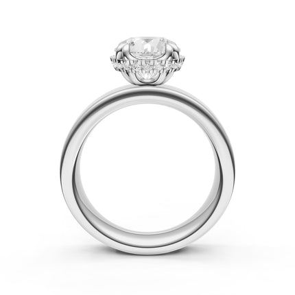 Round Hidden Halo Wide Engagement Ring
