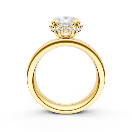 Round Hidden Halo Wide Engagement Ring