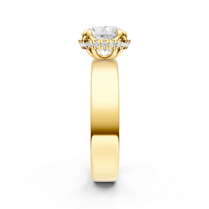 Round Hidden Halo Wide Engagement Ring
