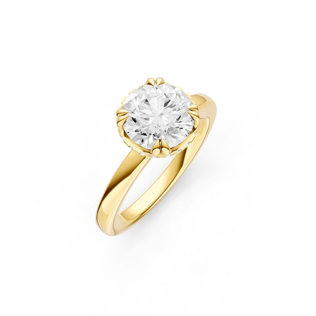 Round Cut Hidden Halo Sculptural Solitaire