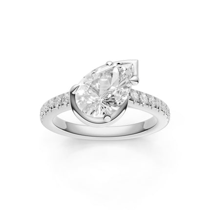 Pear Shape Slanted Diamond Engagement Ring
