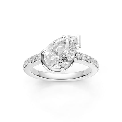 Pear Shape Slanted Diamond Engagement Ring