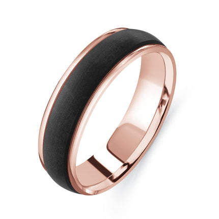 Domed Carbon Fiber & Gold Wedding Ring