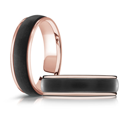 Domed Carbon Fiber & Gold Wedding Ring