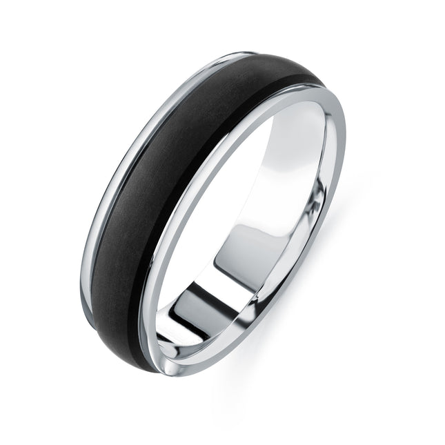 Domed Carbon Fiber & Gold Wedding Ring