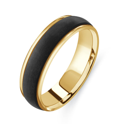 Domed Carbon Fiber & Gold Wedding Ring