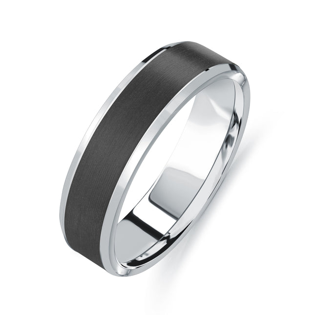 Flat Center Carbon Fiber & Gold Wedding Ring