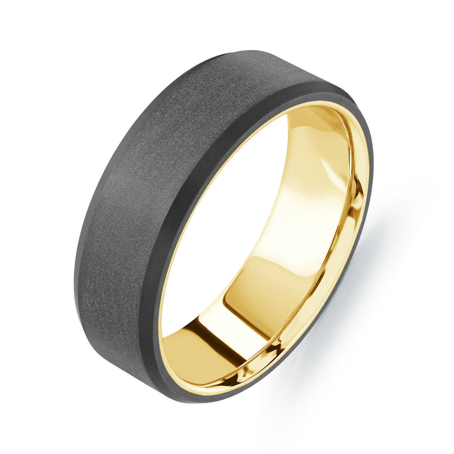 Carbon Beveled Edges & Gold Wedding Ring