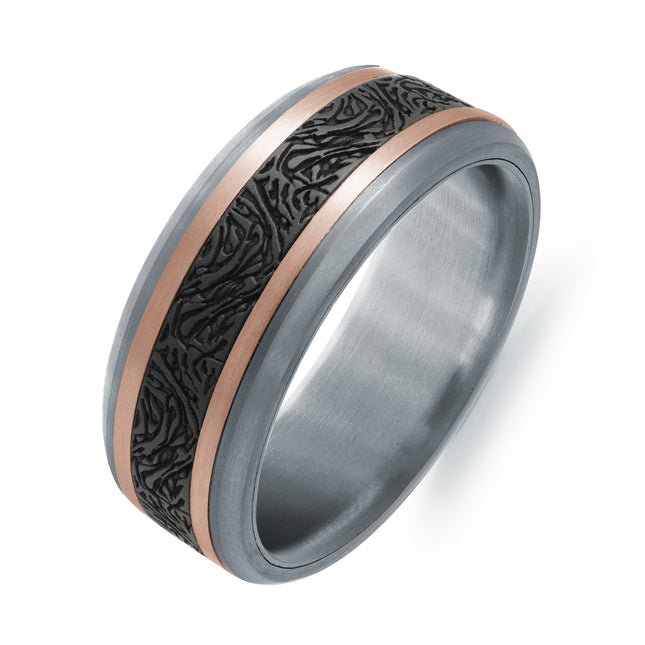 Patterned Carbon, Tantalum & Gold Men's Ring