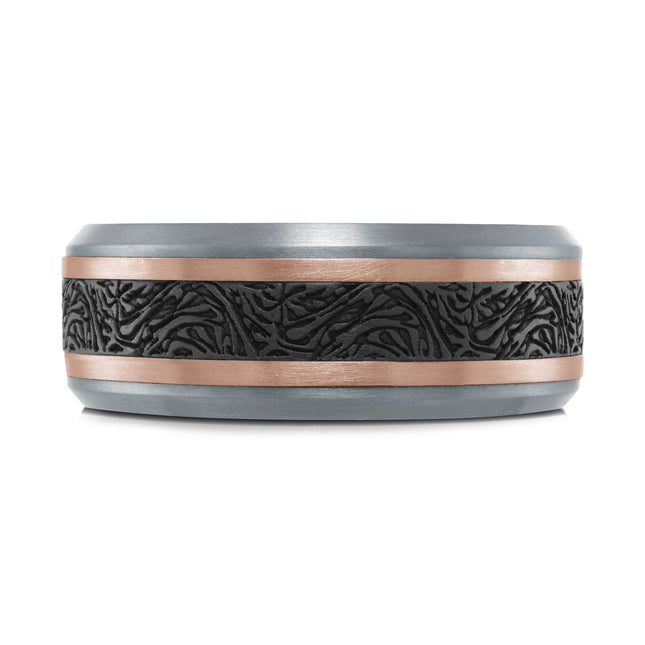 Patterned Carbon, Tantalum & Gold Men's Ring