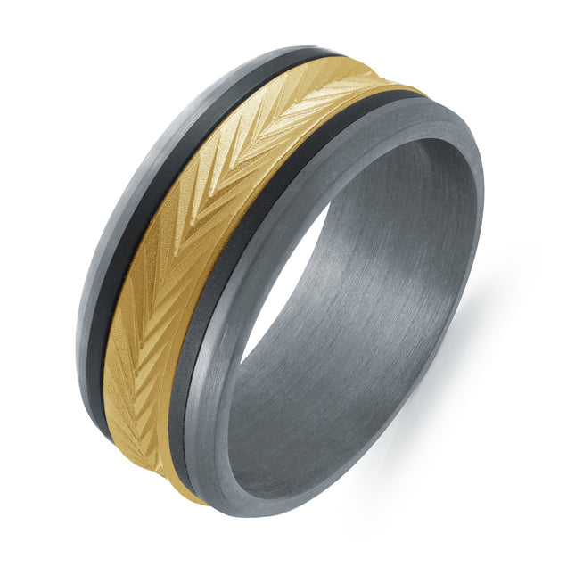 Herringbone Design Gold & Tantalum Ring