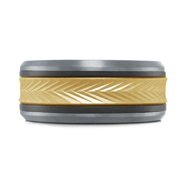 Herringbone Design Gold & Tantalum Ring