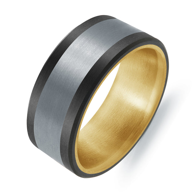 9MM Carbon Fiber, Tantalum & Gold Ring