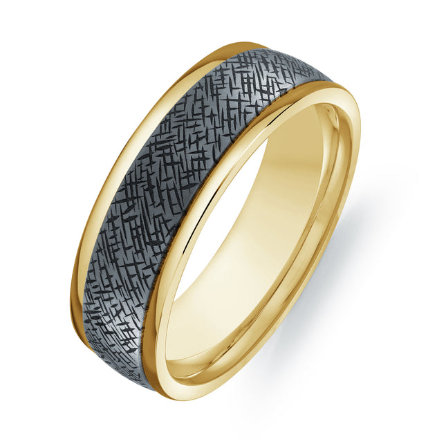 Etched Tantalum & Gold Wedding Band