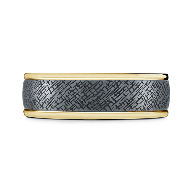 Etched Tantalum & Gold Wedding Band