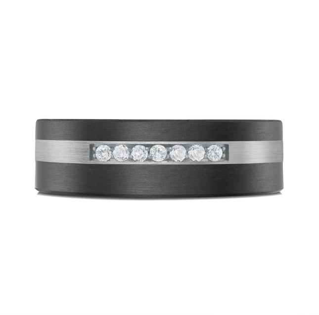 Tantalum, White Gold, Black Carbon & Diamond Band