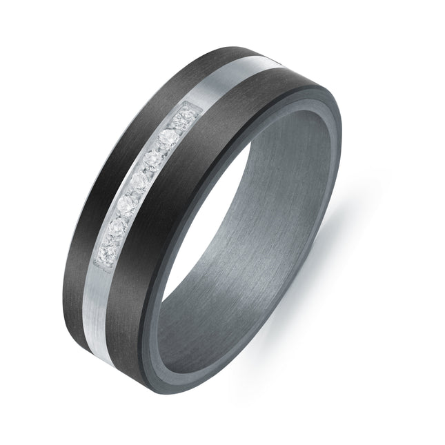 Tantalum, White Gold, Black Carbon & Diamond Band