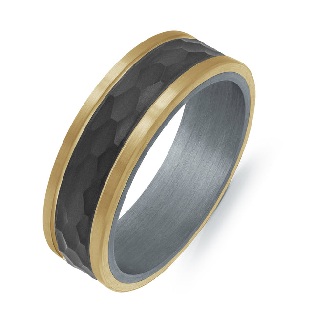 Hammered Carbon Fiber, Gold & Tantalum Band