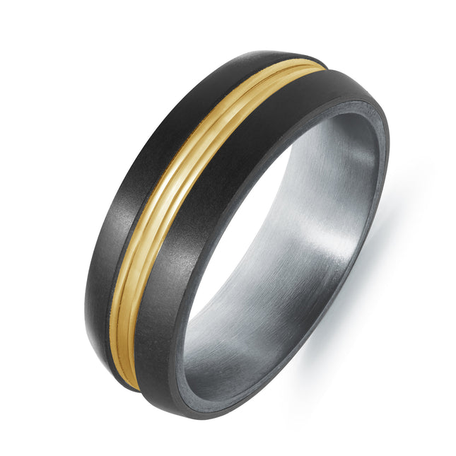 Men's Grooved Gold & Tantalum Wedding Band