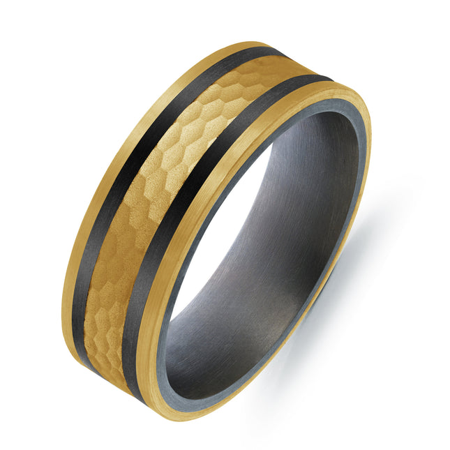 Hammered Gold, Black Carbon Fiber, & Tantalum Band