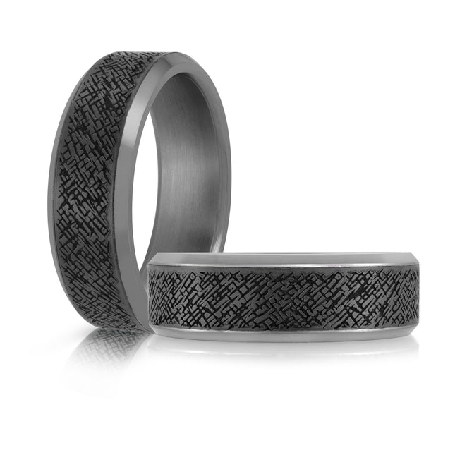 Abstract Textured 7MM Tantalum & Carbon Fiber Band