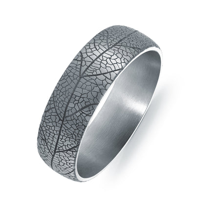 6mm Tantalum Wedding Band with Leaf Vein Texture