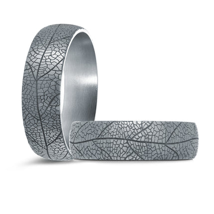 6mm Tantalum Wedding Band with Leaf Vein Texture