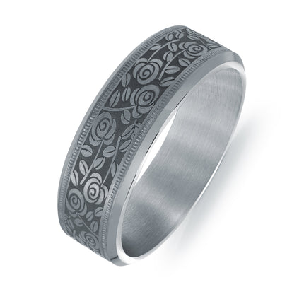 7mm Floral Engraved Tantalum